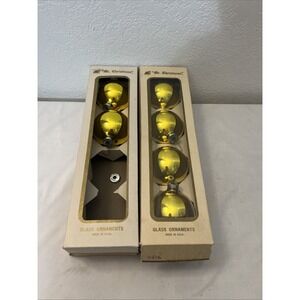 Mr Christmas 6 Gold Ball Glass Tree Ornaments 4"‎ D USA Original Box Vintage 60s